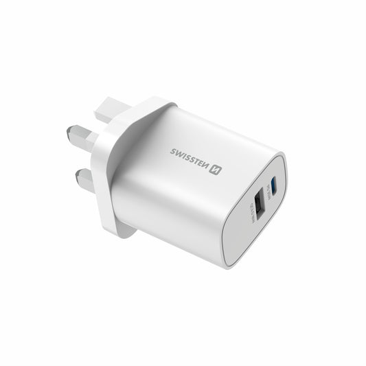 SWISSTEN CARICABATTERIE 45W DUO (USB-A+USB-C) POWER DELIVERY FAST CHARGING PRESA UK 22045102