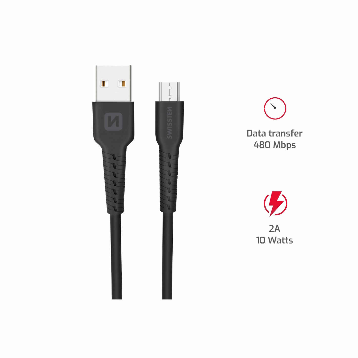 SWISSTEN CAVO DATI GOMMATO USB / MICRO USB NERO DA 1 MT 2A 10W 71505520