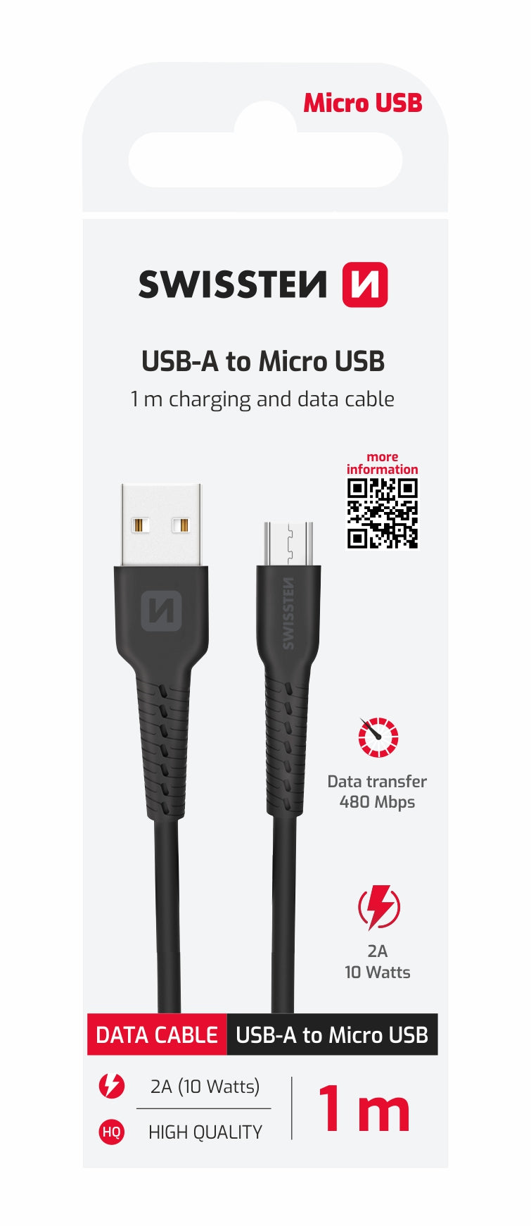 SWISSTEN CAVO DATI GOMMATO USB / MICRO USB NERO DA 1 MT 2A 10W 71505520