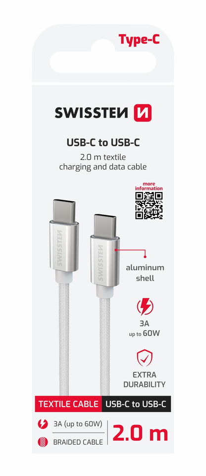 SWISSTEN CAVO DATI TESSILE RINFORZATO GIRGIO USB-C / USB-C 3A 60W