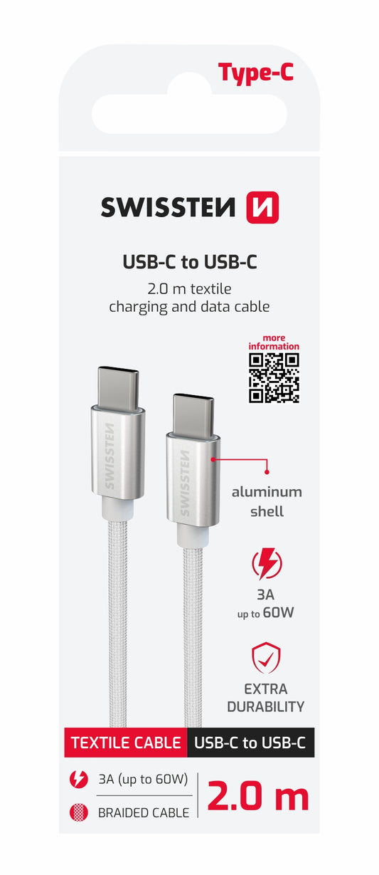SWISSTEN CAVO DATI TESSILE RINFORZATO GIRGIO USB-C / USB-C 3A 60W