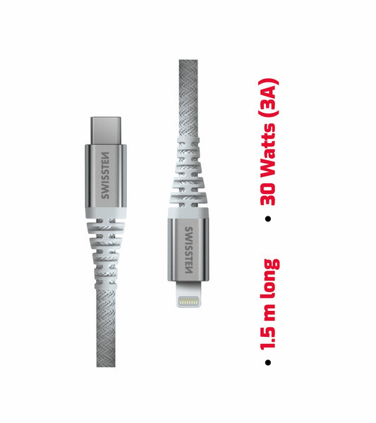 SWISSTEN CAVO DATI KEVLAR GRIGIO USB-C / LIGHTNING DA 1,5 MT 3A 60W 71544013