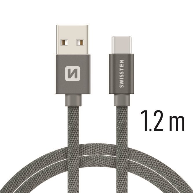 SWISSTEN CAVO DATI TESSILE RINFORZATO SILVER USB-A / USB-C  1,2 MT 3A 71521202