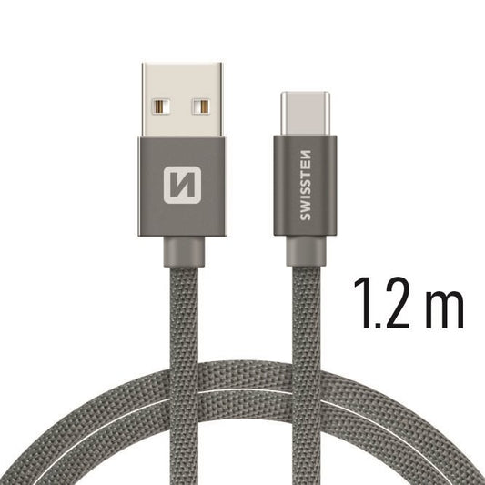 SWISSTEN CAVO DATI TESSILE RINFORZATO SILVER USB-A / USB-C  1,2 MT 3A 71521202
