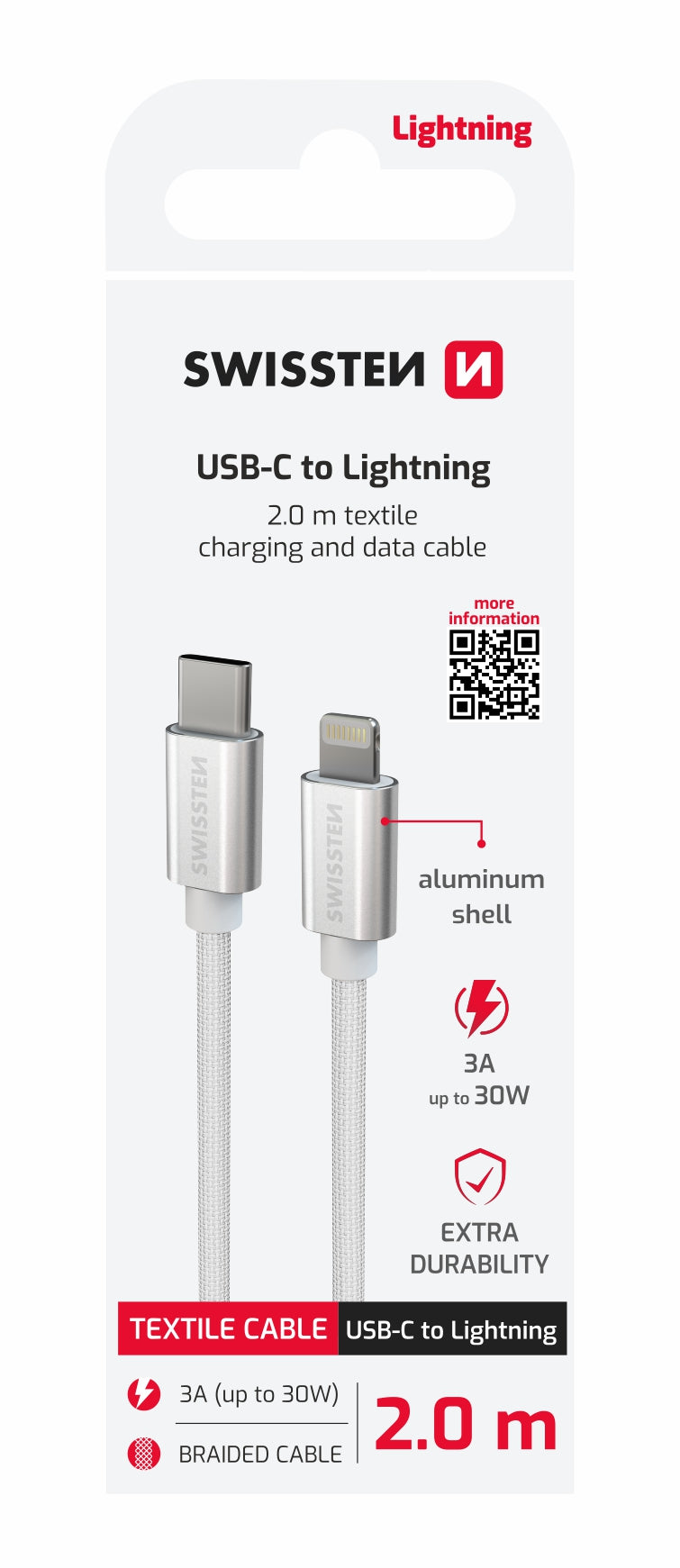 SWISSTEN CAVO DATI TESSILE RINFORZATO GIRGIO USB-C / LIGHTNING  2,0 MT 3A 71529202
