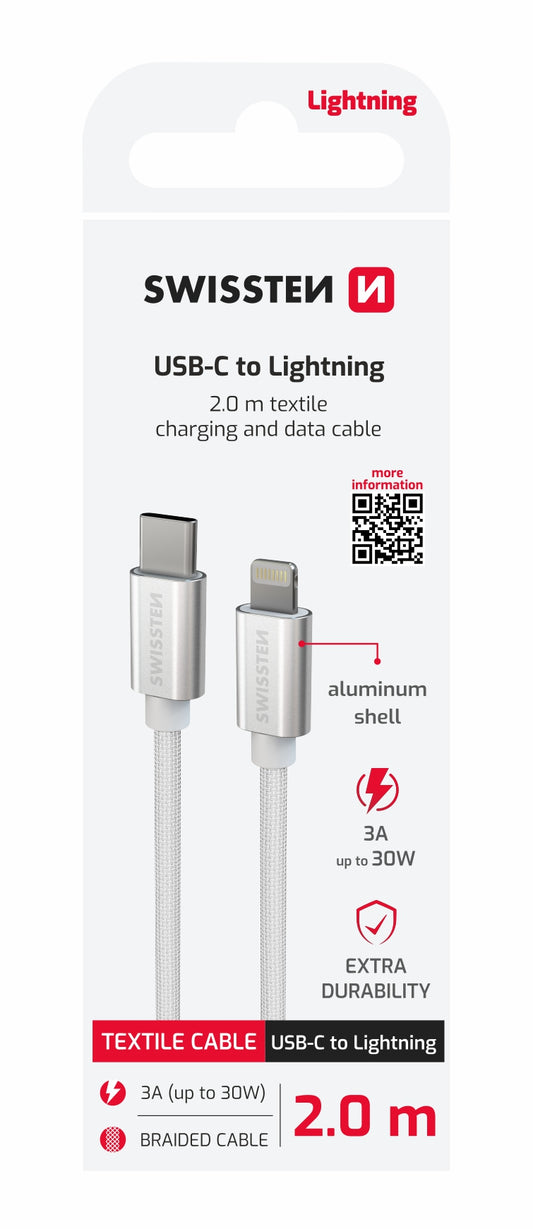 SWISSTEN CAVO DATI TESSILE RINFORZATO GIRGIO USB-C / LIGHTNING  2,0 MT 3A 71529202