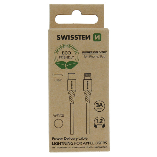 SWISSTEN CAVO DATI GOMMATO BIANCO USB-C / LIGHTNING DA 1,2 MT 3A 71505301ECO